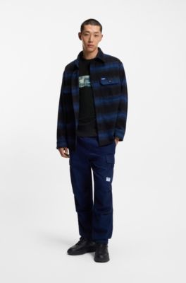 Printed-artwork T-shirt in cotton terry, Black