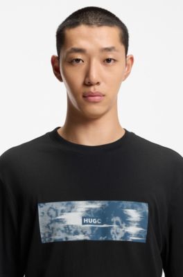 Printed-artwork T-shirt in cotton terry, Black