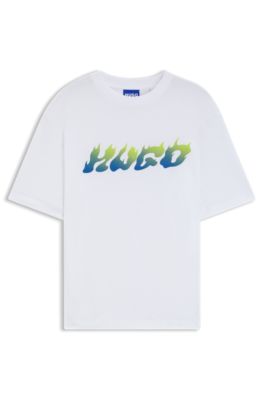 T-shirt en jersey de coton &agrave; imprim&eacute; artistique, Blanc