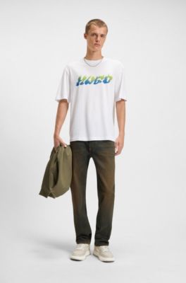 T-shirt en jersey de coton &agrave; imprim&eacute; artistique, Blanc