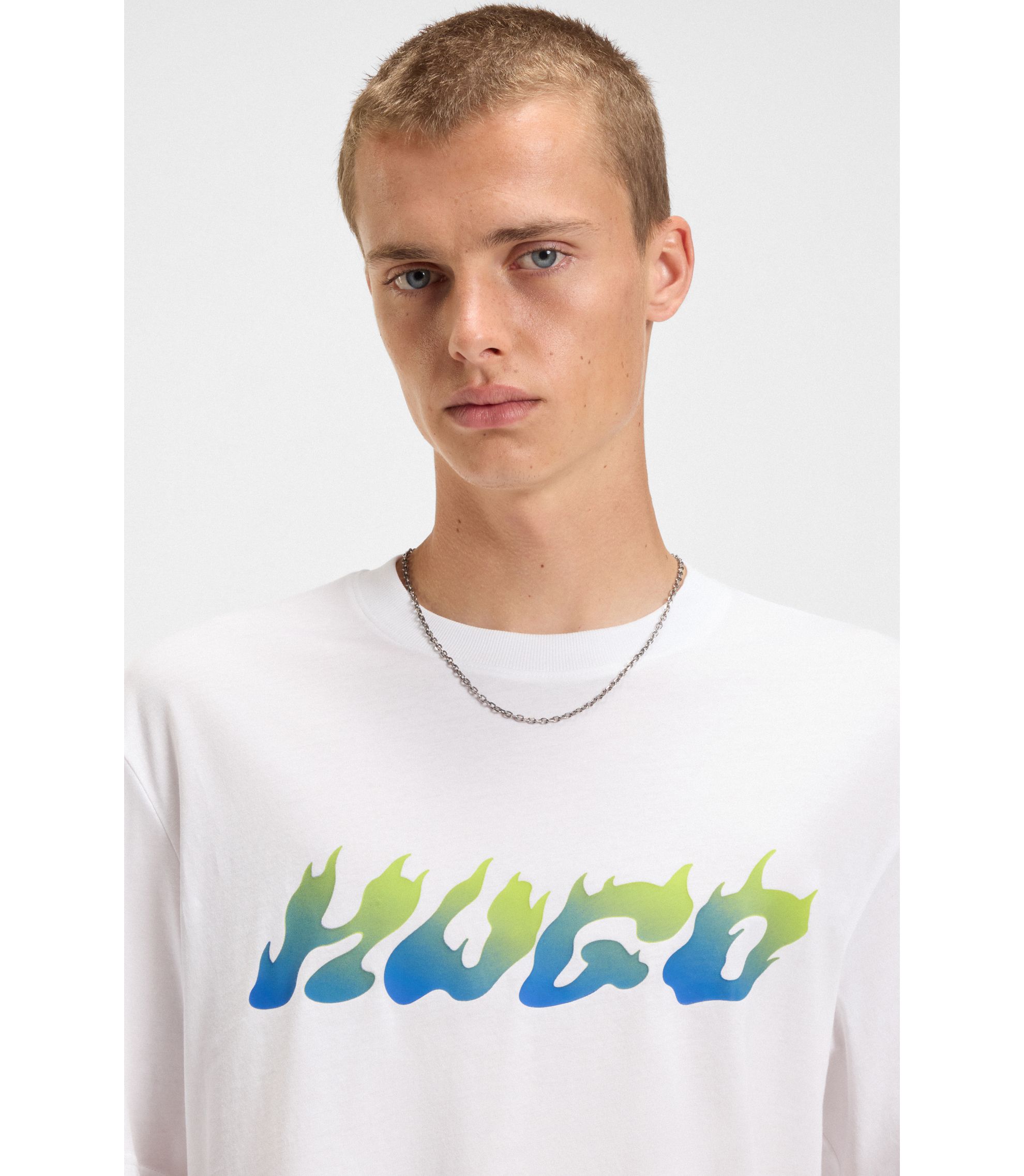 HUGO - Cotton-jersey T-shirt with printed artwork - White