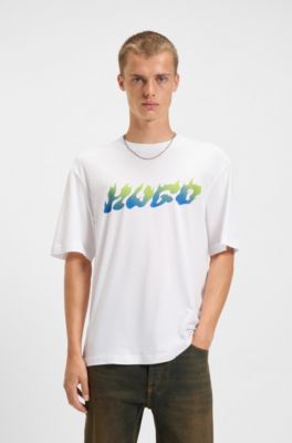 T-shirt en jersey de coton &agrave; imprim&eacute; artistique, Blanc