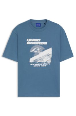 Printed-artwork T-shirt in cotton terry, Light Blue