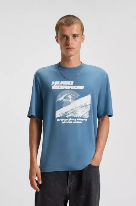 Printed-artwork T-shirt in cotton terry