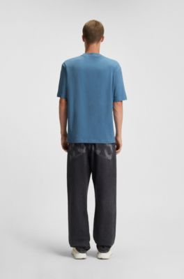 Printed-artwork T-shirt in cotton terry, Light Blue