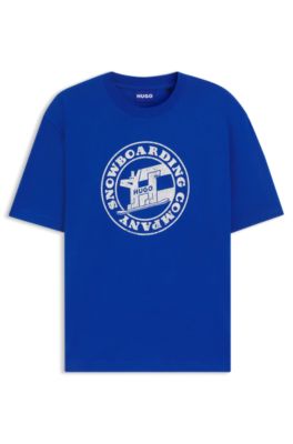 Printed-artwork T-shirt in cotton terry, Light Blue