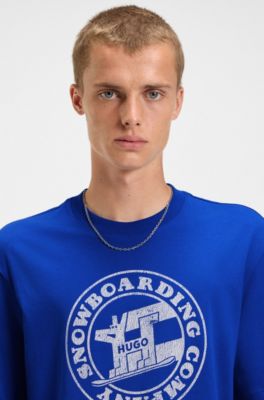 Printed-artwork T-shirt in cotton terry, Light Blue