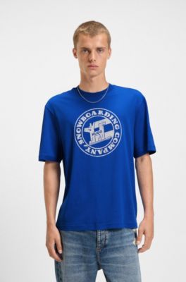 Printed-artwork T-shirt in cotton terry, Light Blue