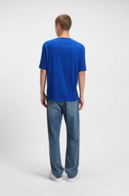 Printed-artwork T-shirt in cotton terry, Light Blue