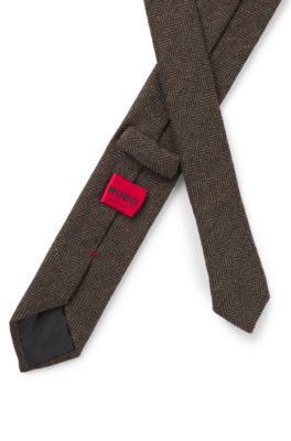 Corbata formal de tejido con motivo de espiga, Marr&oacute;n