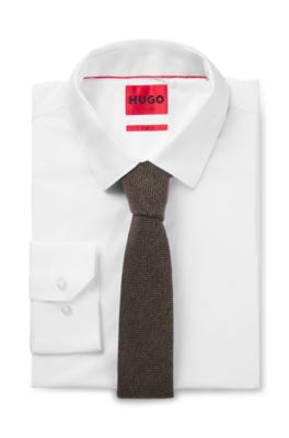 Corbata formal de tejido con motivo de espiga, Marr&oacute;n