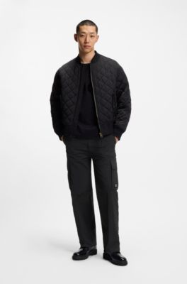 Pantalones cargo straight fit en tejido encerado, Negro