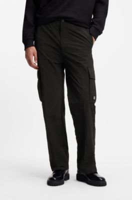 Straight-fit cargo trousers in waxed fabric, Black