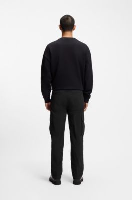 Pantalones cargo straight fit en tejido encerado, Negro