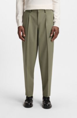 Machine-washable relaxed-fit trousers in stretch fabric, Green