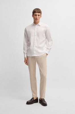 Camisa slim fit de lino el&aacute;stico, Blanco