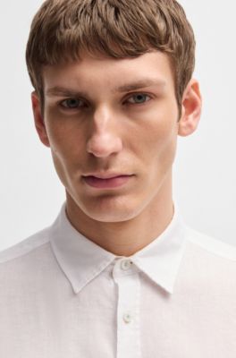 Camisa slim fit de lino el&aacute;stico, Blanco