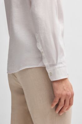 Camisa slim fit de lino el&aacute;stico, Blanco