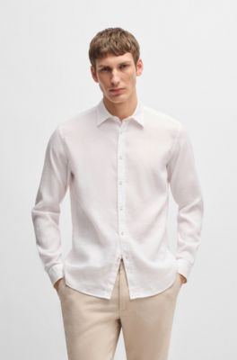 Slim-fit shirt in stretch linen, White