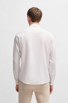 Camisa slim fit de lino el&aacute;stico, Blanco