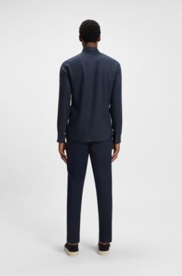 Camisa slim fit de lino el&aacute;stico, Azul oscuro
