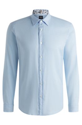 Slim-fit shirt in stretch linen, Light Blue