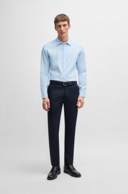 Slim-fit shirt in stretch linen, Light Blue