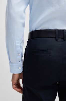 Slim-fit shirt in stretch linen, Light Blue