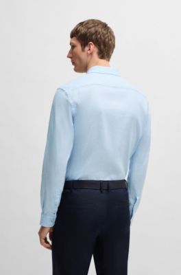 Slim-fit shirt in stretch linen, Light Blue