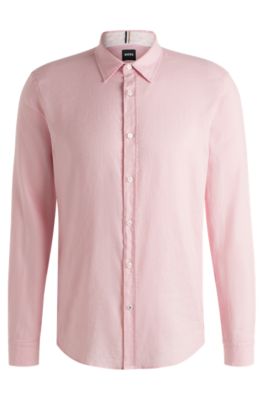 BOSS - Slim-fit shirt in stretch linen - light pink
