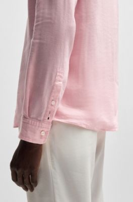 Camisa slim fit de lino el&aacute;stico, Rosa claro