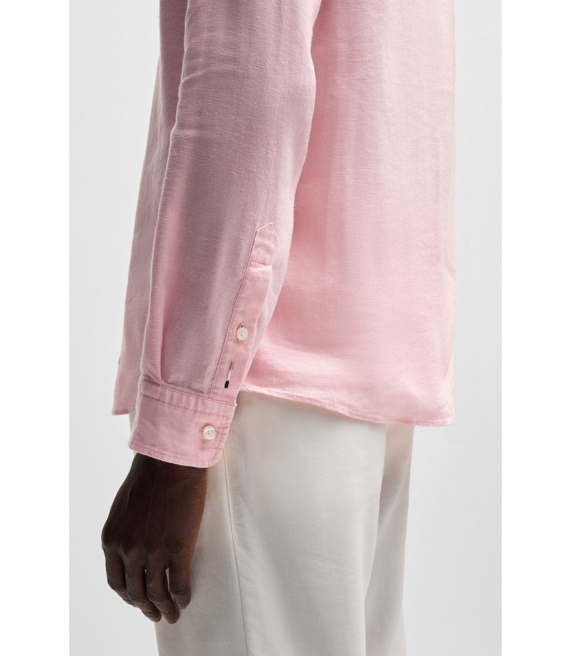 BOSS - Slim-fit shirt in stretch linen - light pink