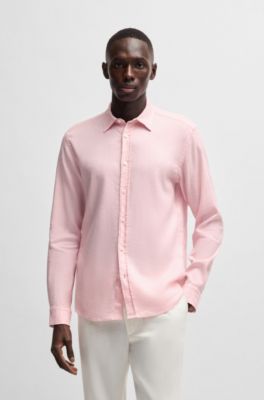 Camisa slim fit de lino el&aacute;stico, Rosa claro