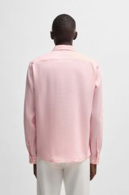 Camisa slim fit de lino el&aacute;stico, Rosa claro