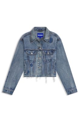 Cazadora denim relaxed fit con motivos bordados, Azul