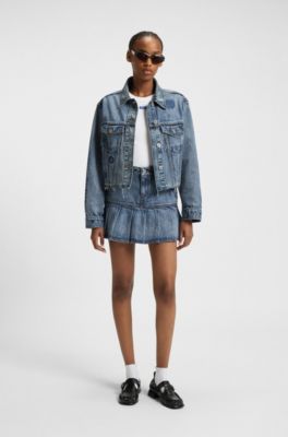 Cazadora denim relaxed fit con motivos bordados, Azul