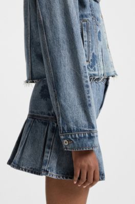 Cazadora denim relaxed fit con motivos bordados, Azul