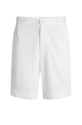Shorts relaxed fit de sarga de algod&oacute;n el&aacute;stico, Blanco