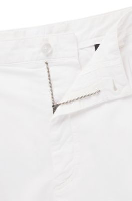 Shorts relaxed fit de sarga de algod&oacute;n el&aacute;stico, Blanco