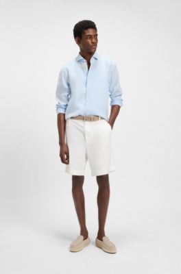 Shorts relaxed fit de sarga de algod&oacute;n el&aacute;stico, Blanco