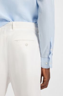 Shorts relaxed fit de sarga de algod&oacute;n el&aacute;stico, Blanco