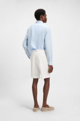 Shorts relaxed fit de sarga de algod&oacute;n el&aacute;stico, Blanco