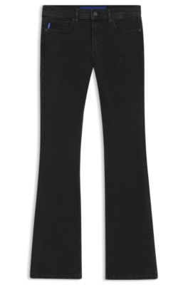 Black flared jeans in comfort-stretch denim, Black