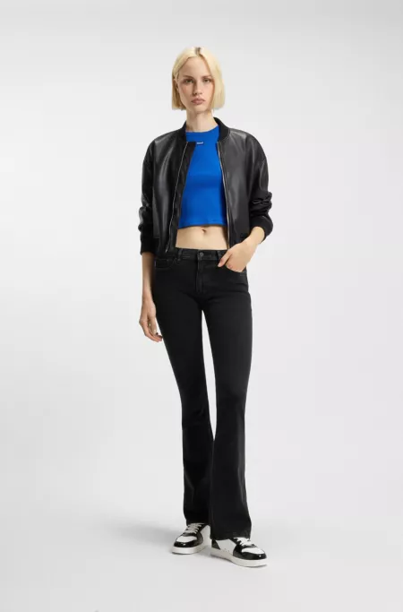 Black flared jeans in comfort-stretch denim