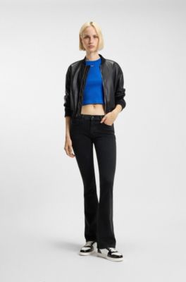 Black flared jeans in comfort-stretch denim, Black
