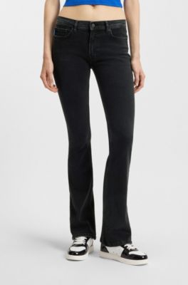 Black flared jeans in comfort-stretch denim, Black