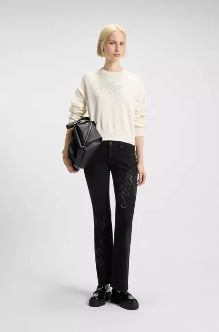 Slim-fit jeans with rhinestone logos