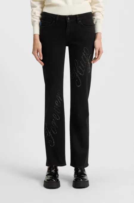 Slim-fit jeans with rhinestone logos