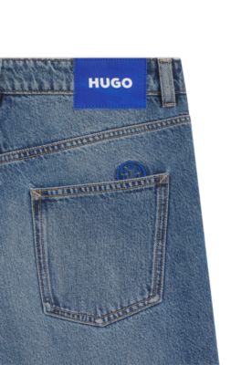 Jeans relaxed fit en denim azul con logotipo Happy HUGO, Azul