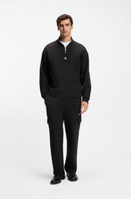 Pantalones de ch&aacute;ndal en mezcla de algod&oacute;n con cinta con motivos geom&eacute;tricos, Negro